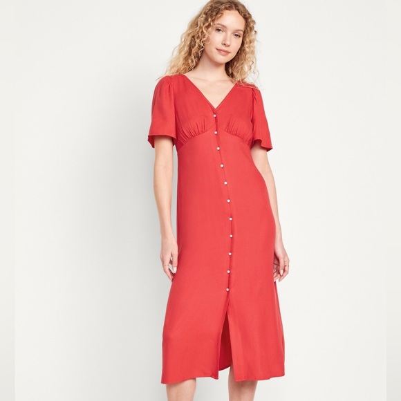 NWT Old Navy Waist Defined Midi Dress (Red, SZ XL) - Picture 1 of 7